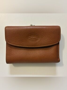 LONGCHAMP Cognac Brown Textured Leather Kisslock Wallet